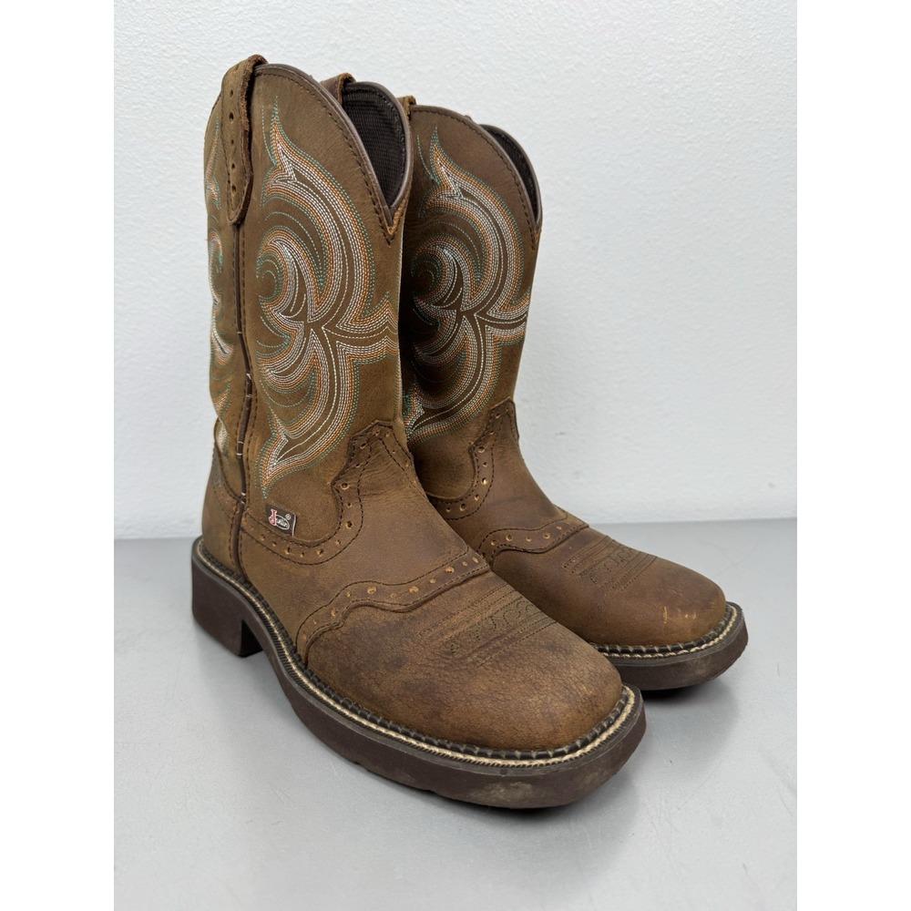 Justin Gypsy Cowboy Boots Womens 7 Brown Leather Square Toe Western Embroidered